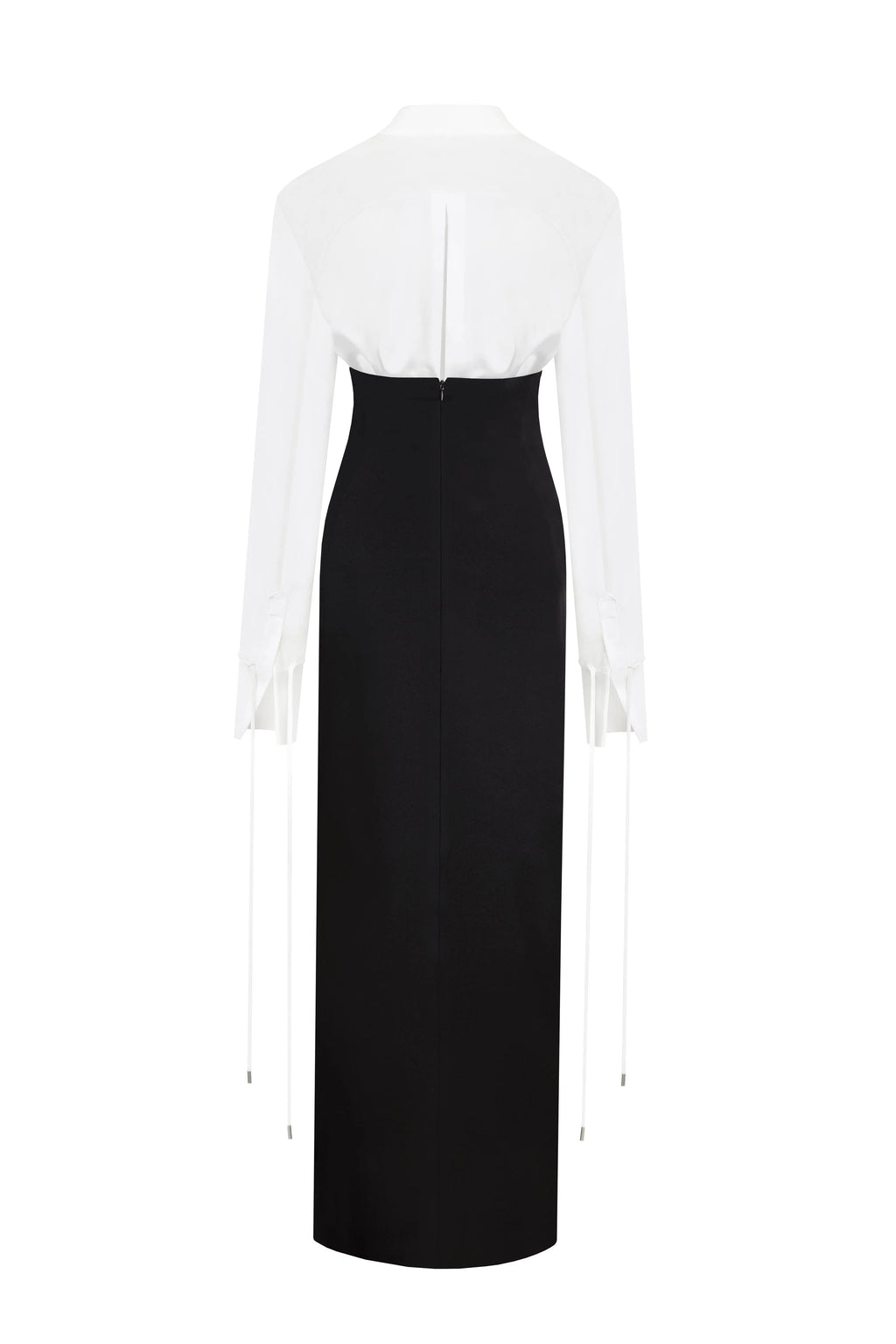 Elegant 3 piece set with white silk blouse white mini skirt and black crepe maxi skirt Xo Xo