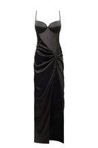 Chic satin maxi dress with semi transparent bodice