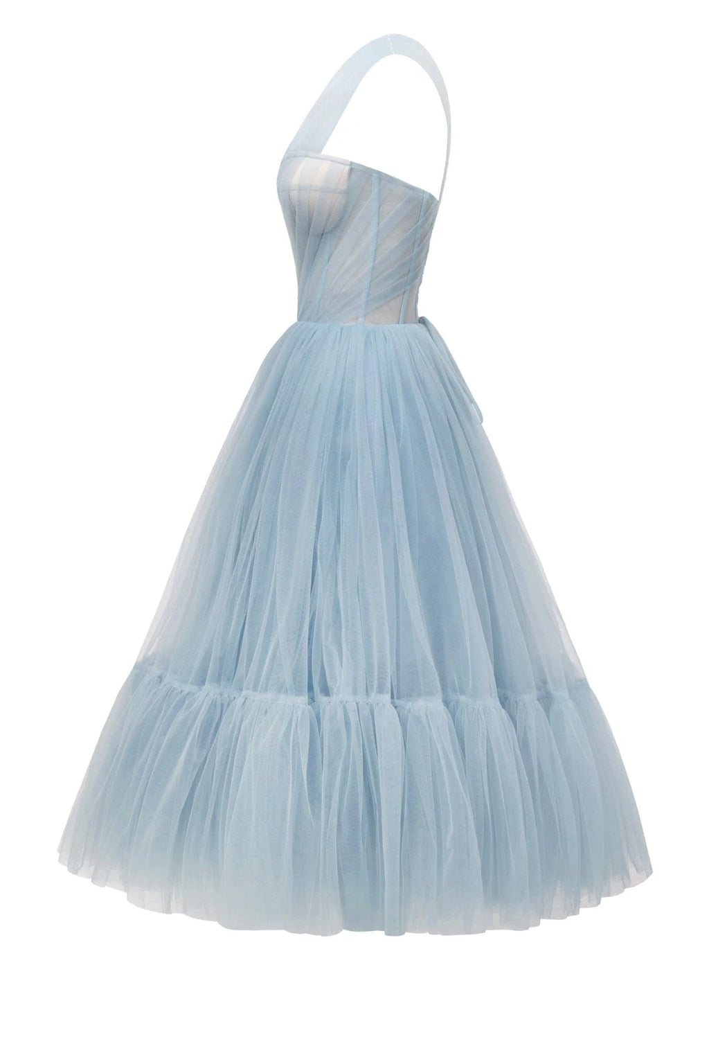 Light Blue One Shoulder Cocktail Tulle Dress