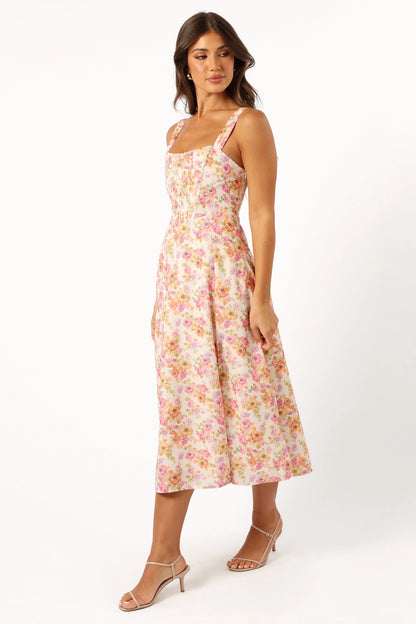Cosima Midi Dress Pink Floral
