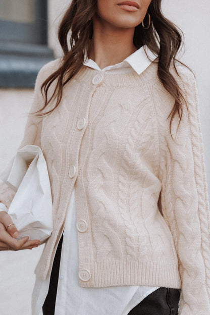 Nika Cable Knit Cardigan Taupe