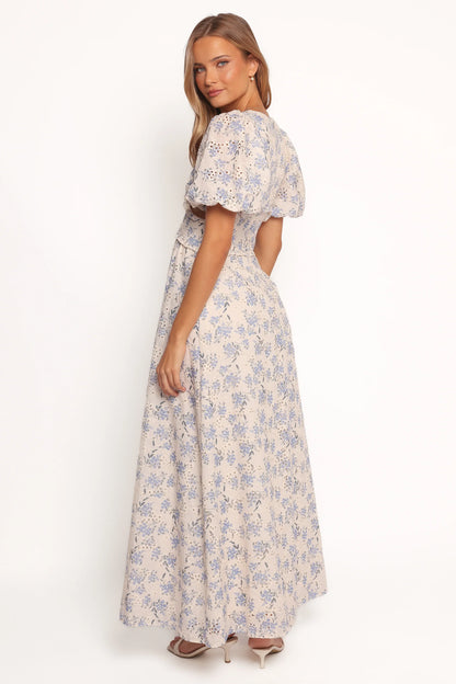 Jemima Puff Shoulder Maxi Dress Blue Floral