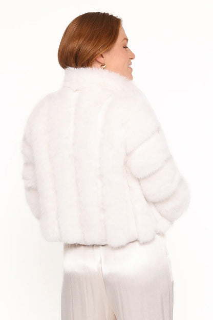 Velma Channel Faux Fur Jacket Cream