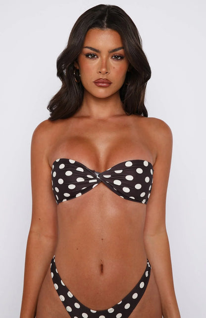 Kaya Bikini Top Choc Cream Polka Dot