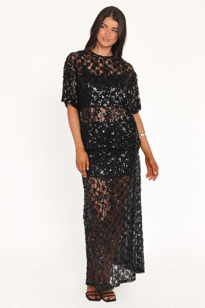 Yonder Sheer Panel Lace Maxi Skirt Black