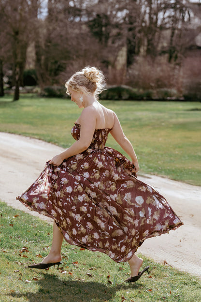 Angelique Strapless Maxi Dress Brown Floral
