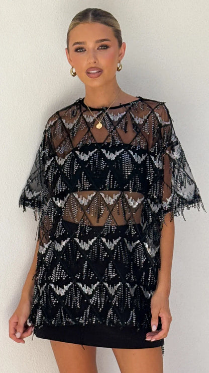 Lira Sequin Tee Black