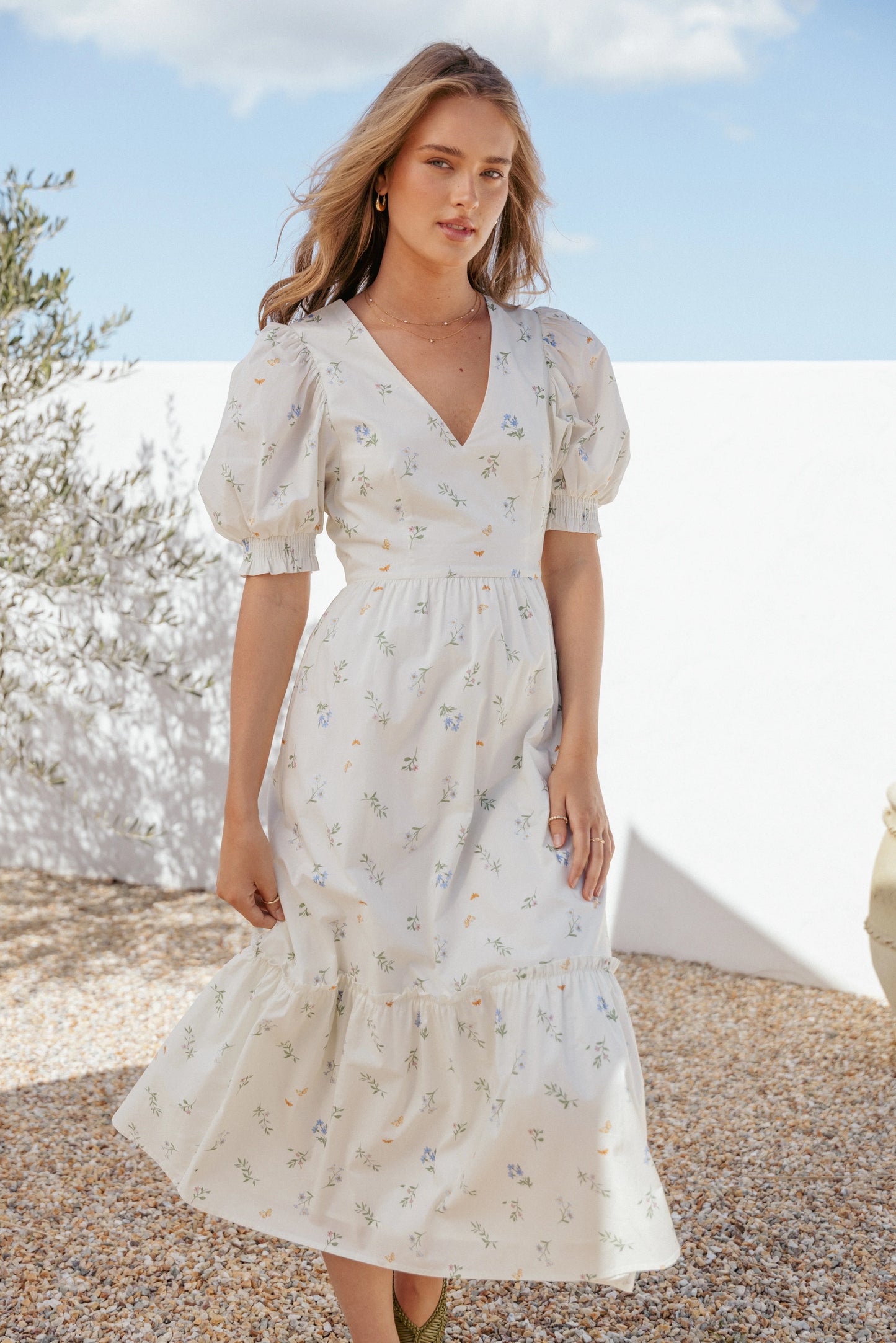 Steele Puff Sleeve Midi Dress Floral
