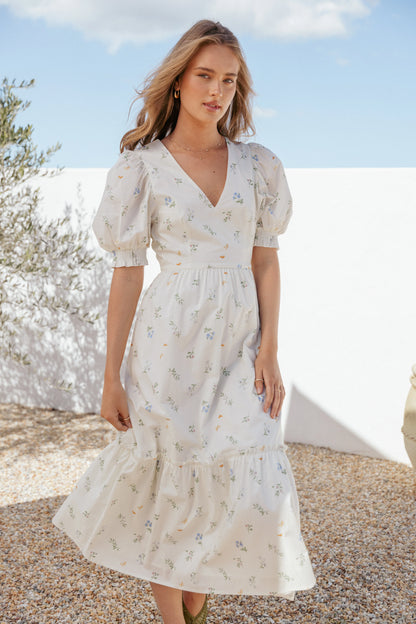 Steele Puff Sleeve Midi Dress Floral