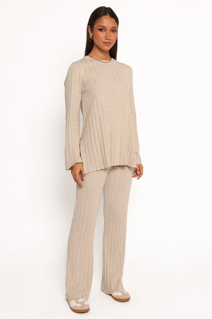 Silvie Long Sleeve Knitted Set Oatmeal