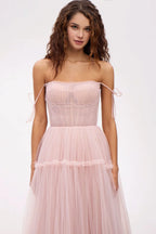 Misty Rose Tie straps tulle prom dress