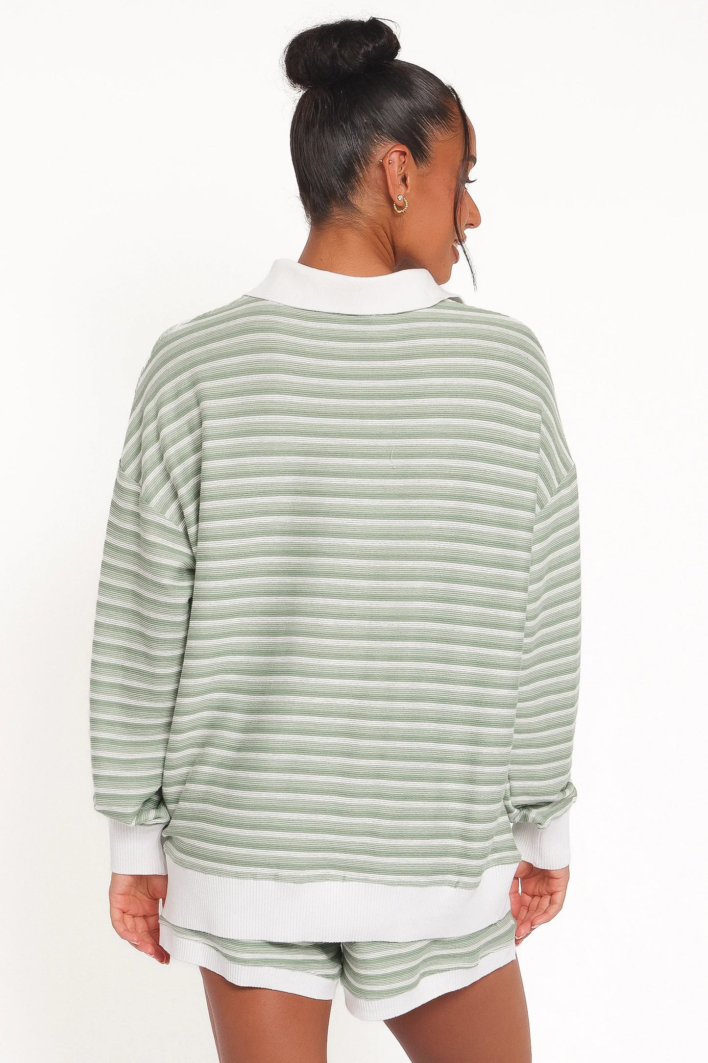 Dealia Knit Short Set Sage Stripe