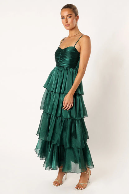 Jace Tiered Maxi Dress Shimmer Emerald