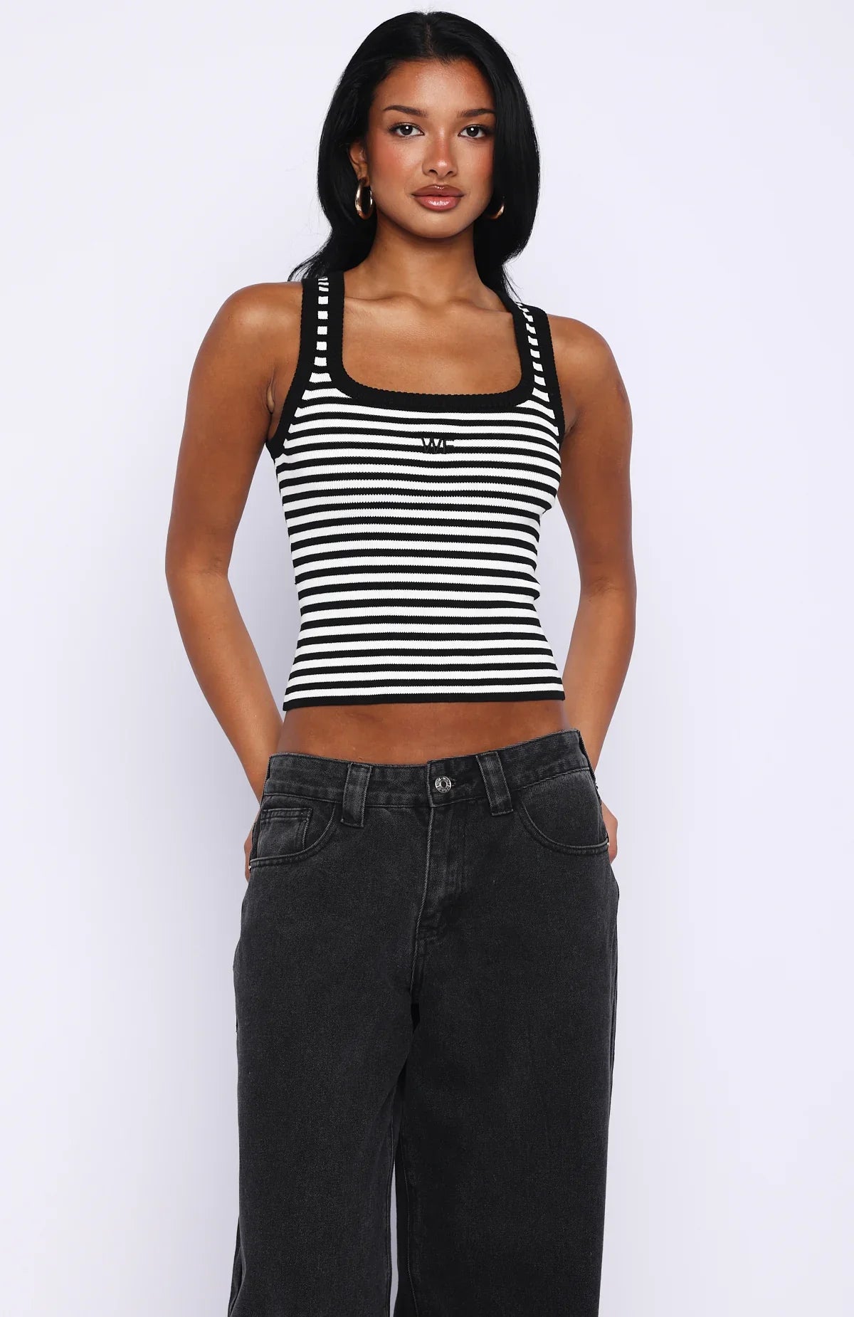 Wanting Problems Knit Top Black White Stripe