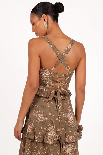 Lillee Tiered Maxi Dress Olive Print
