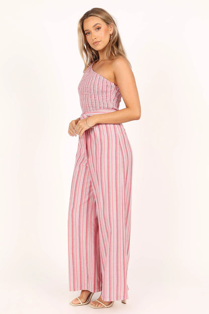 Amilia One Shoulder Jumpsuit Stripe