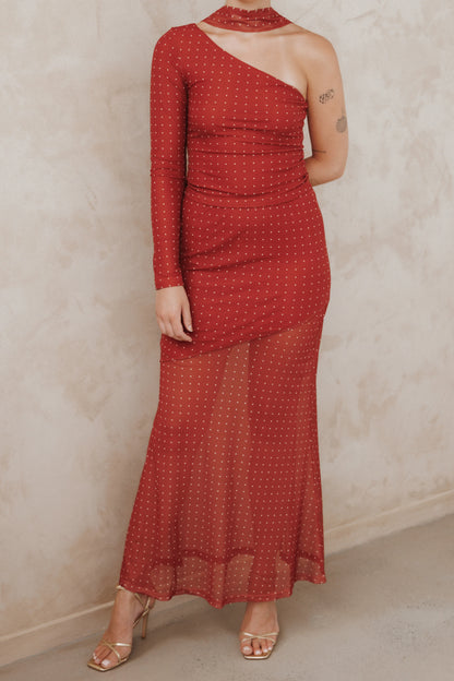 Hollie Mesh Skirt Set Red Polka Dot