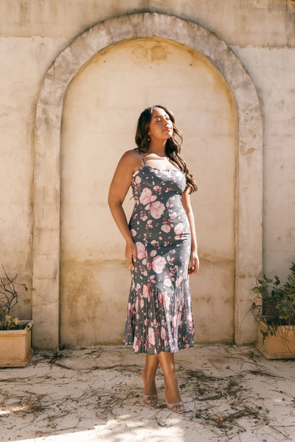 Ashton Midi Dress Steel Gray Floral