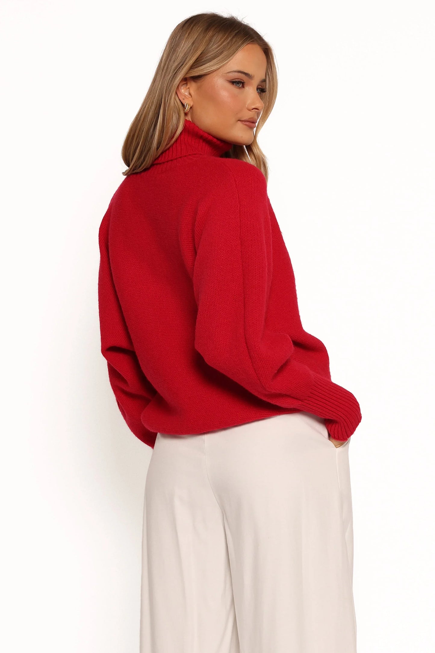 Merry Turtleneck Knit Sweater Red White