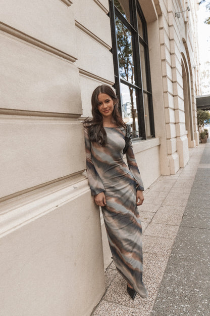 Pandora Long Sleeve Maxi Dress Ombre Stripe