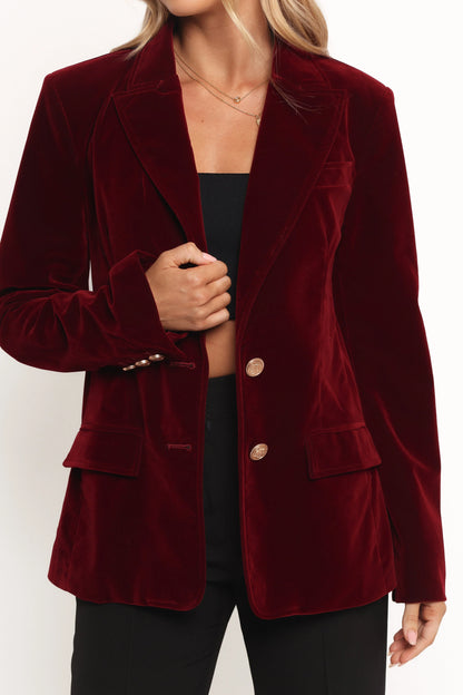 Zpya Single Button Velvet Blazer Berry