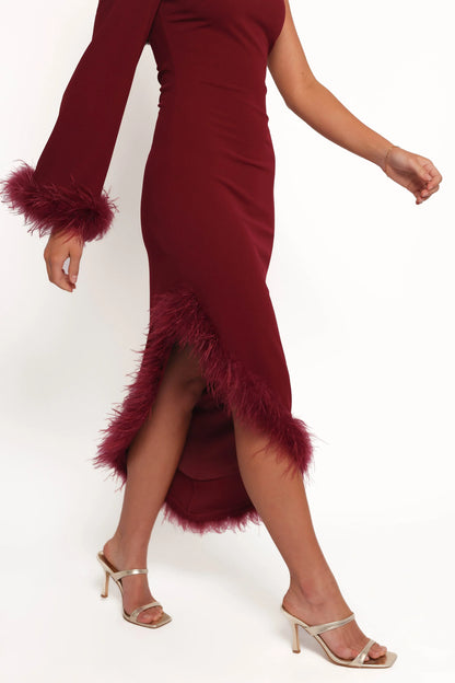 Dame One Shoulder Midi Dress Deep Wine