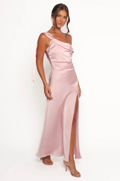 Lolana Draped One Shoulder Dress Pale Pink
