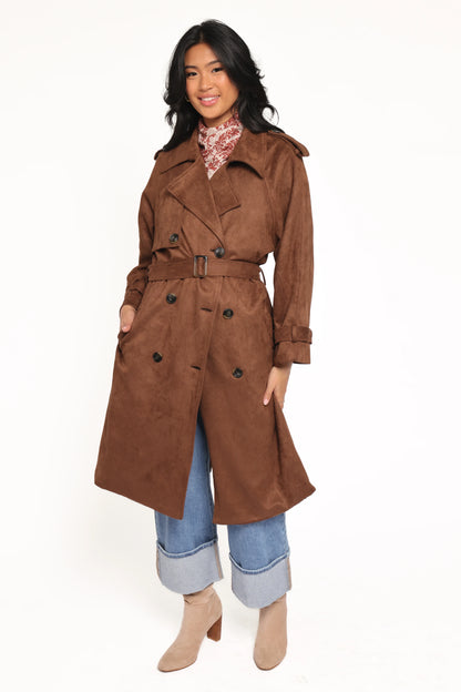 Micha Faux Suede Trench Coat Brown