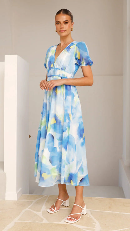Amberose Maxi Dress Blue Green