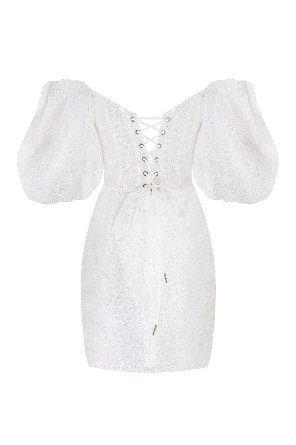 White Cute mini dress with doll sleeves