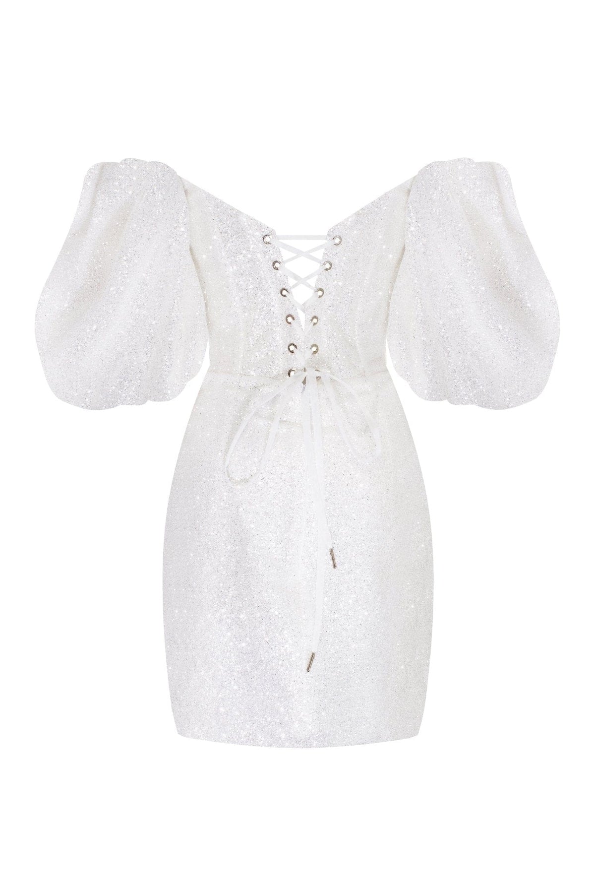 White Cute mini dress with doll sleeves