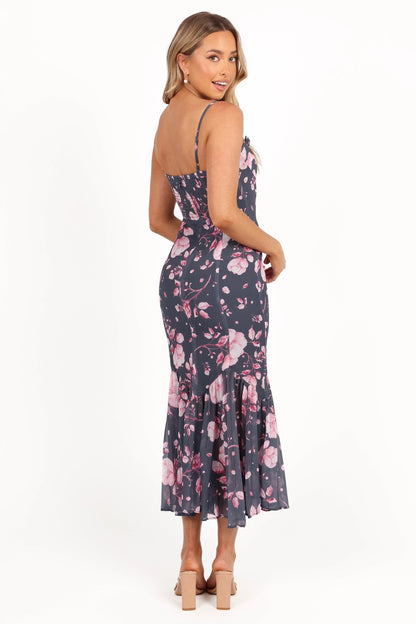 Ashton Midi Dress Steel Gray Floral
