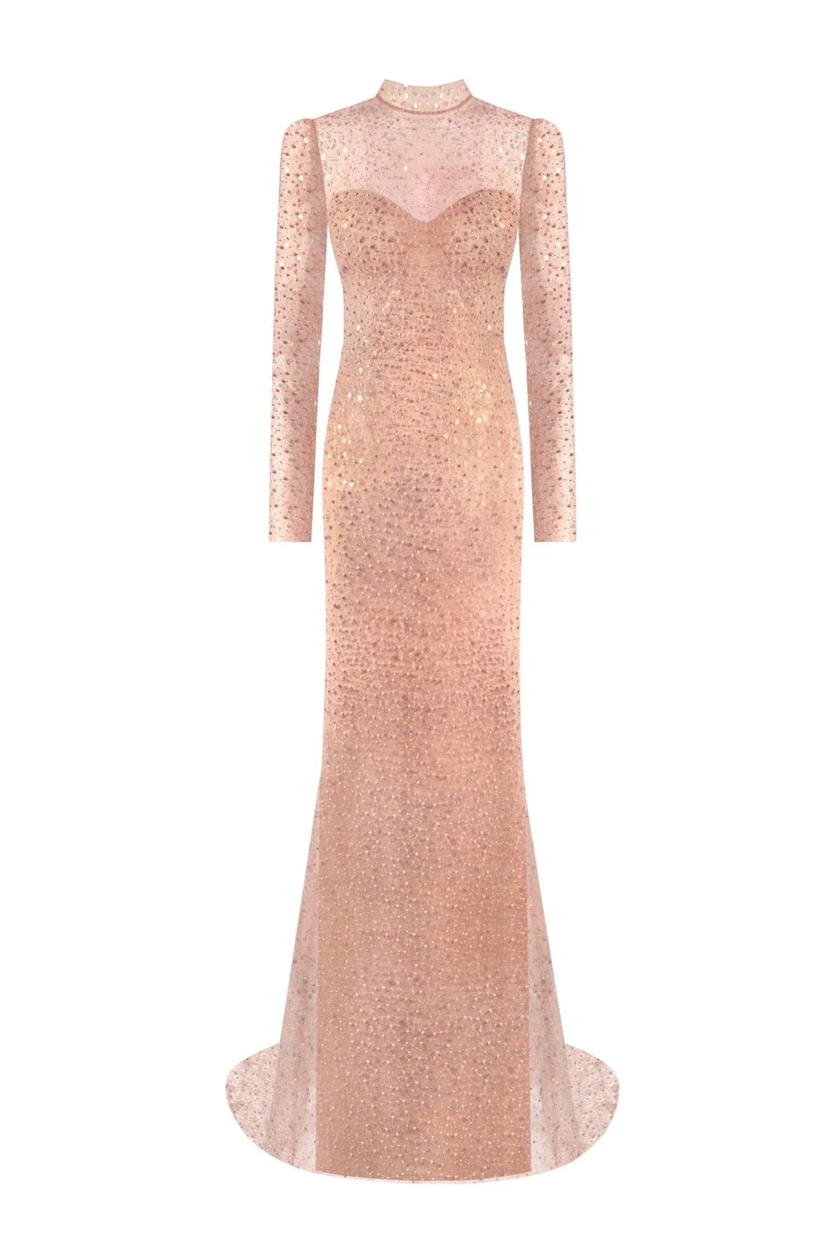 Radiant long sleeved maxi dress in rose gold