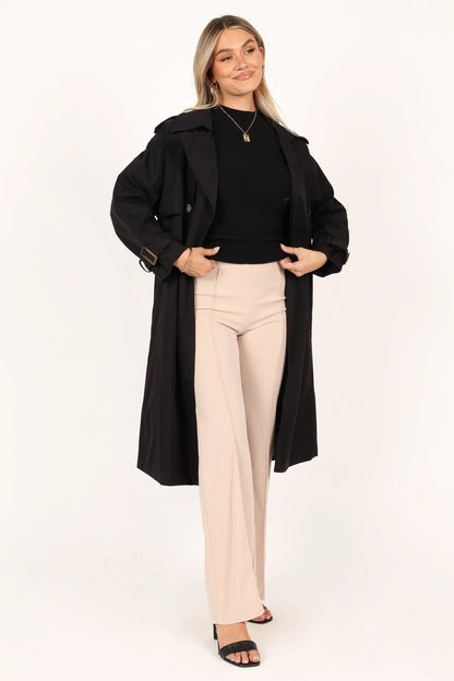 Trina Button Front Trench Coat Black