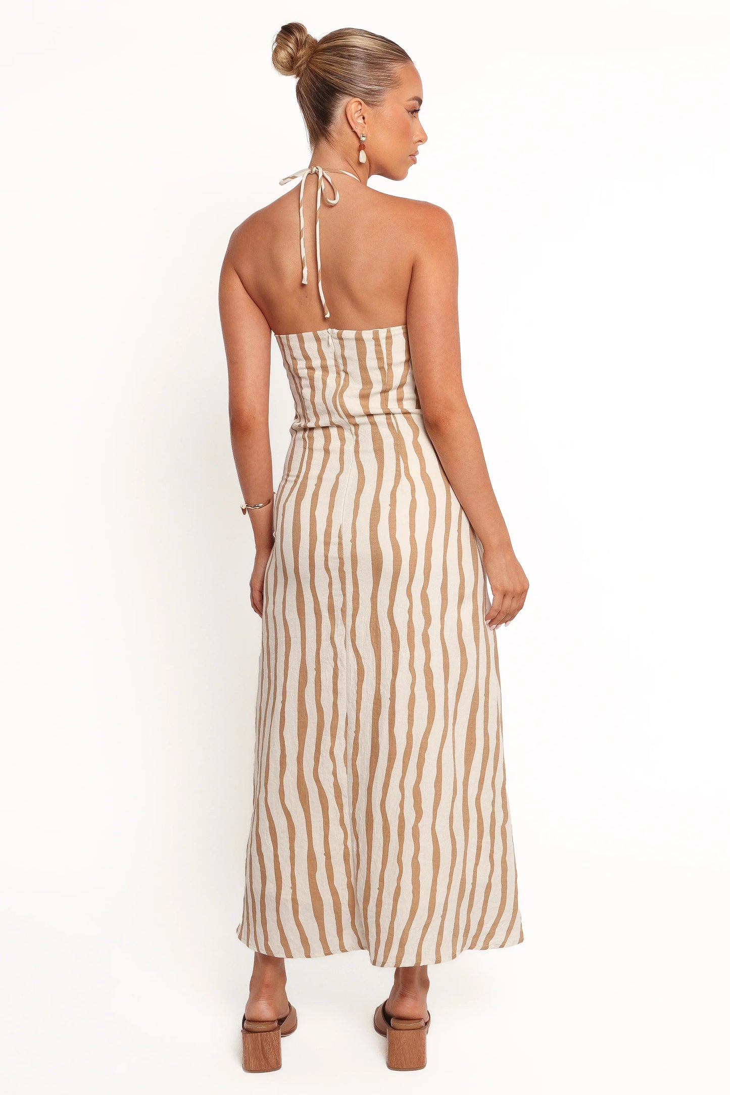 Kim Halter Maxi Dress Tan Stripe