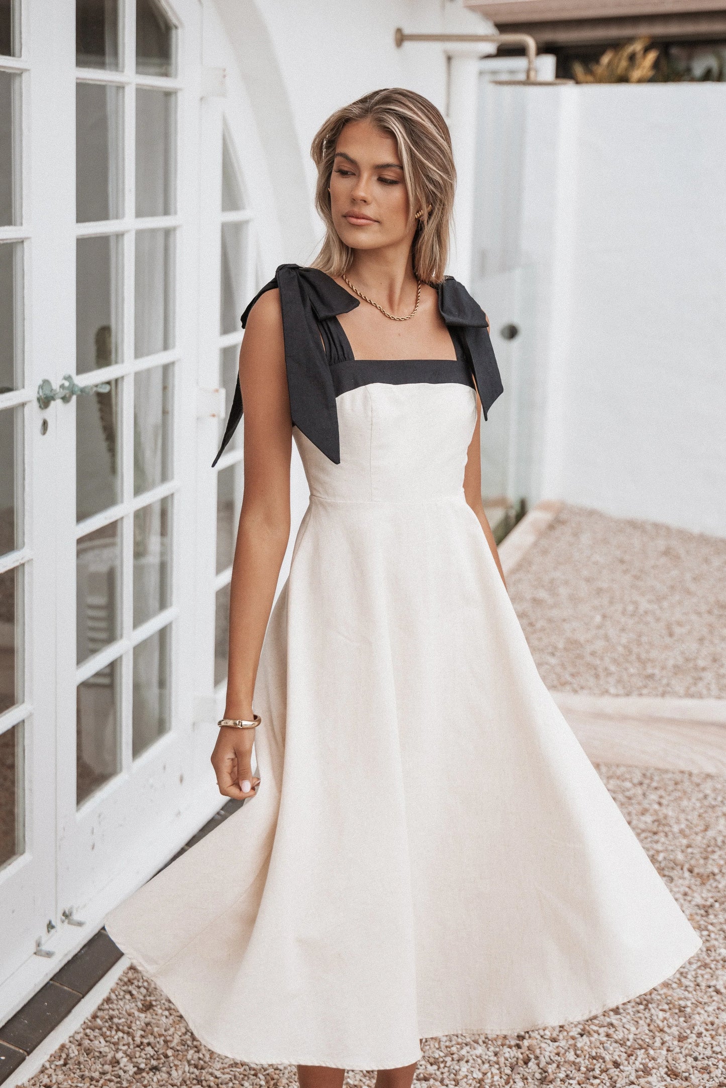 Olinda Midi Dress Oatmeal Black