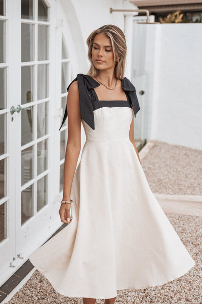 Olinda Midi Dress Oatmeal Black