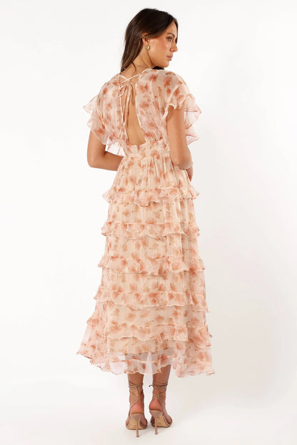 Wendi Ruffle Dress Dark Peach Floral