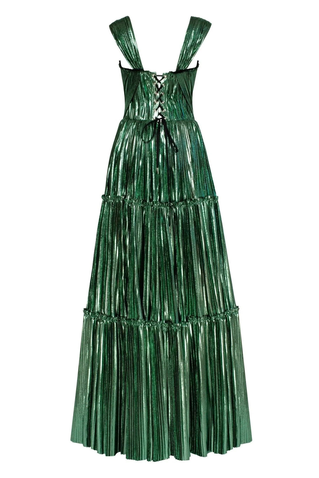 Emerald Green Shiny maxi evening dress with an off the shoulder neckline