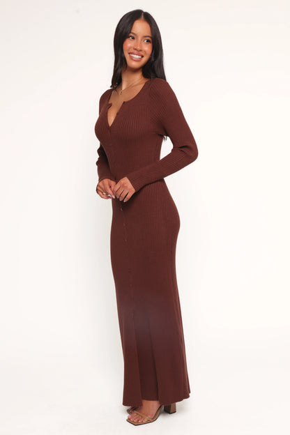 Marshall Button Through Knit Maxi Dress Chocolate