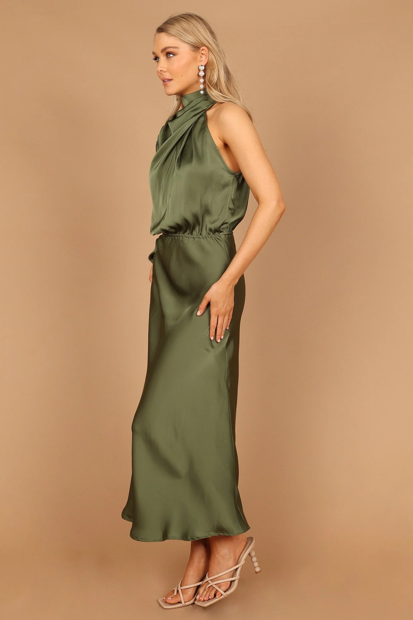 Amelie One Shoulder Midi Dress Olive