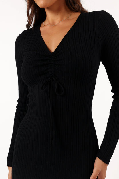 Irene Long Sleeve Midi Dress Black