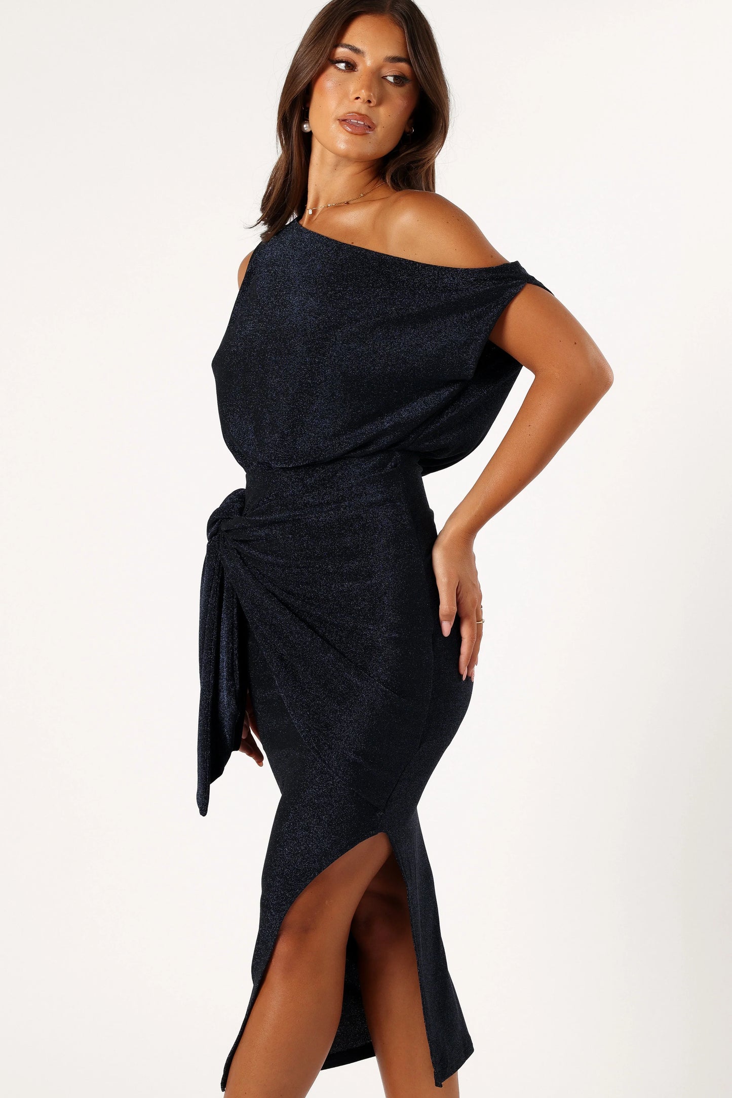 Santiago Off Shoulder Midi Dress Navy