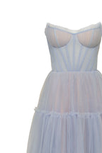 Cloudy blue tulle maxi dress with ruffled skirt Garden of Eden