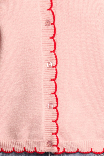 Payton Scallop Cardigan Pink Red