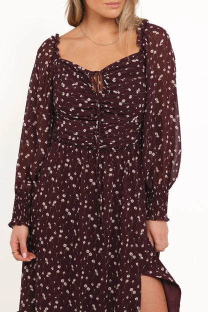 Keziah Long Sleeve Maxi Dress Burgundy Floral