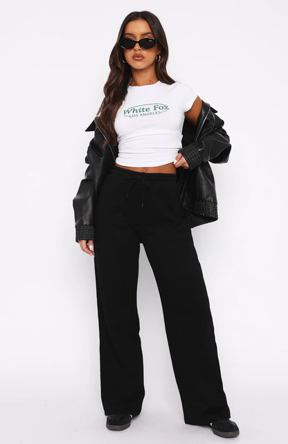 Youd Love It Here Wide Leg Sweatpants Black