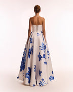 Wonderful white A line maxi dress with blue flowers Glow Up