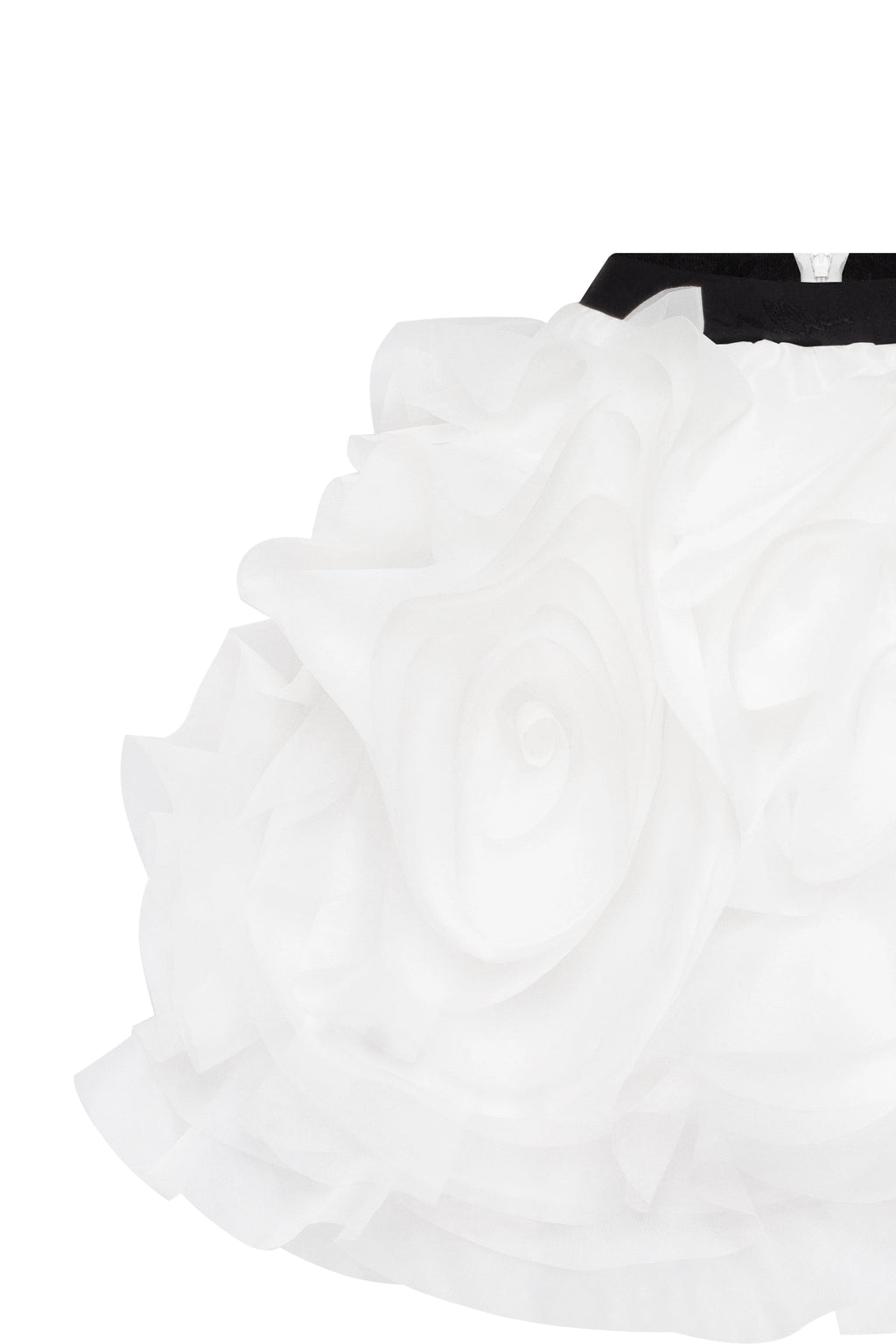 Danceable mini skirt with ruched flower appliques in white Midnight Walk