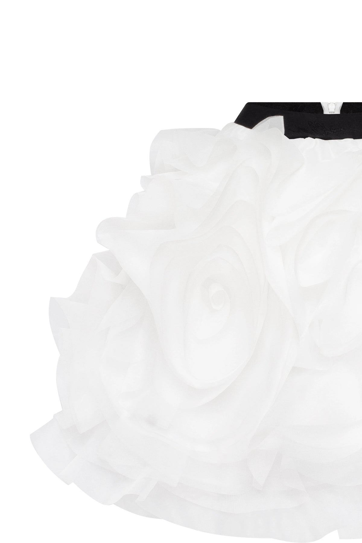 Danceable mini skirt with ruched flower appliques in white Midnight Walk